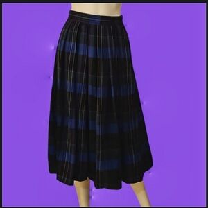 VTG VELMORE 1980s Blue Plaid Celtic Tartan Wool Pleated Festival Skirt